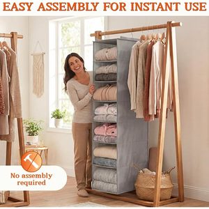 Home Hanging Closet Organizer 8 Tier Adjustable <b>Storage</b> For Bedroom Clothing Non Woven Fabric Hook Type - Product Image 6