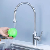 Robinet de cuisine monotrou à col de cygne haute portée en acier inoxydable 304 nickel brossé, eau chaude et froide, à poser sur évier