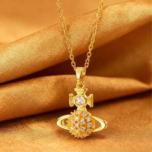 Collar de titanio Saturno con microincrustaciones de diamantes, diseño de planeta Empress Dowager, estilo europeo americano, superventas, circonita súper brillante, deportivo - Product Image 2