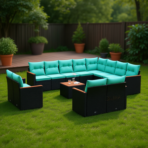 Black Poly <b>Rattan</b> Patio <b>Sofa</b> Set With Cushions For Garden Outdoor Furniture Contemporary Design - Product Image 2