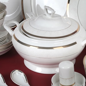 New 60Pcs Luxury European Gold Edge Kitchen Accessories Bone China <b>Dinnerware</b> Sets - Product Image 3