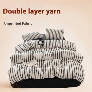 Sac de lit <span class=keywords><strong>double</strong></span> couche en coton lavé rayé dopamine quatre pièces Ensembles de housse de <span class=keywords><strong>couette</strong></span> transfrontalière coréenne non imprimés pour usage domestique - Product Image 2