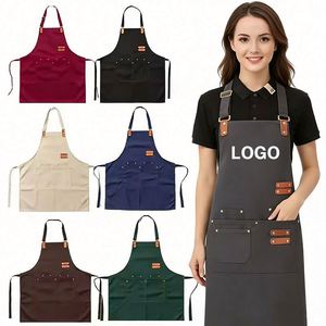 Delantal de Trabajo sin Mangas de Lona Resistente, Reutilizable, con Logotipo Personalizado al por Mayor, Ajustable, Talla Adulto, con Bolsillos, para Barista, Panadería - Product Image 1