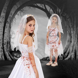 <span class=keywords><strong>Disfraz</strong></span> de <span class=keywords><strong>Novia</strong></span> Zombi para Actuación en Escenario para Niñas, Vestido Gótico sin Mangas con Detalles Sangrientos, Conjunto de Disfraces de Halloween - Product Image 5