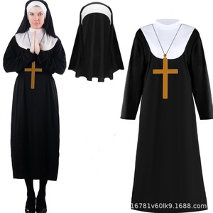 Disfraz de monja para mujer adulta, vestido negro con cruz y velo, disfraz de Halloween - Product Image 5