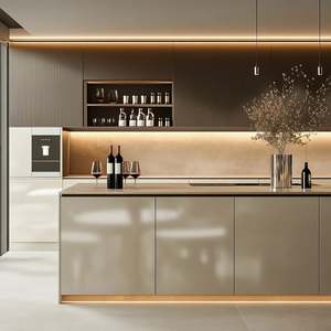 Ensembles de cuisines modernes de luxe complets en PVC et bois massif avec évier en acier inoxydable, structure en contreplaqué, charnières pour projets de villas - Product Image 6