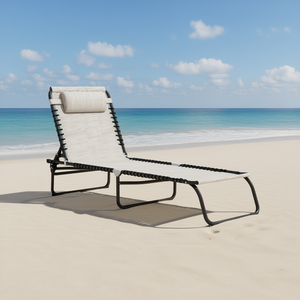 Chaise longue de plage inclinable en maille respirante, structure en acier, design contemporain, couleur crème - Product Image 2