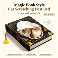 Grand Lit Griffoir pour Chat Style Livre Magique Noir pour Chatons Durable Résistant aux Griffures Respirant en Carton Ondulé