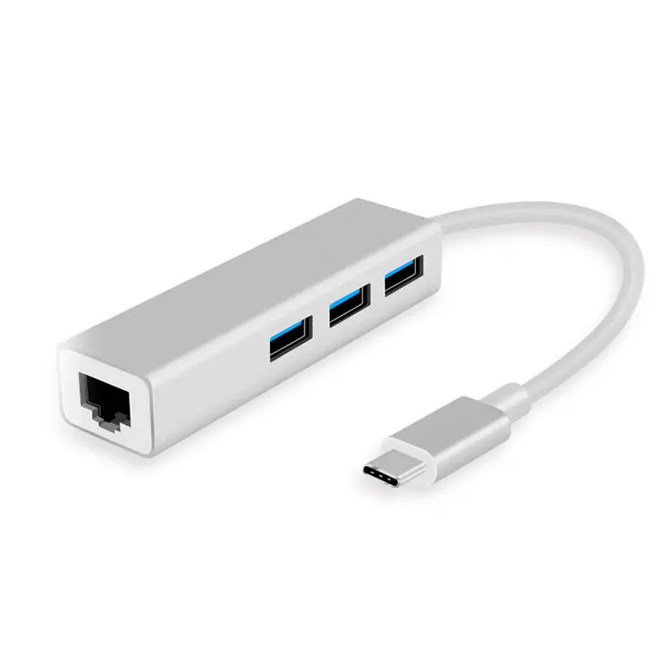 High Speed 100/1000Mbps Gigabit Ethernet Adapter Rj45 Lan Splitter with 3 USB2.0/USB3.0 Ports USB C Hub for Laptop