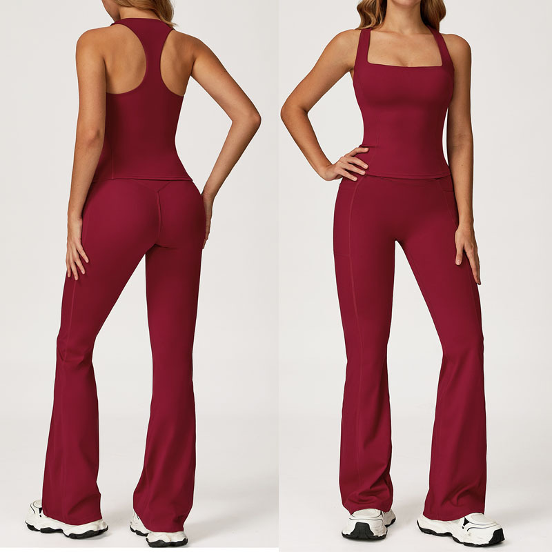 Women's Solid 2-Piece Yoga Set Soft Nylon/Spandex Seamless Breathable Lightweight V-Neck Bra High Waist Butt Lift Flare Pants