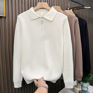 เสื้อสเวตเตอร์ไหมพรมผู้ชายแบบซิปครึ่งตัว ทรงหลวม ใส่ได้ทั้งฤดูใบไม้ร่วงและฤดูหนาว สีขาว ดำ กาแฟ ไซส์ M L XL 2XL 3XL เสื้อชั้นในสำหรับวัยรุ่น - Product Image 2