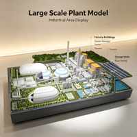 Modèle de présentation d'usine industrielle de grande envergure, bâtiments d'usine, dômes, réservoirs de stockage, tours, unités orange, tuyauterie bleue, conception de modèle 3D, hôtel