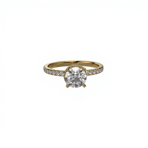 Superbe bague de fiançailles en or plaqué 18K 14K avec diamant de laboratoire taille brillant ronde, halo caché et sertissage pavé - Product Image 1