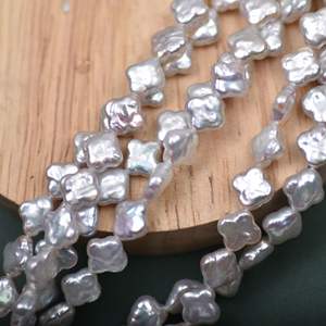 Perle d'eau douce naturelle en forme de trèfle, forte luminosité AAAAA, couleur argentée gris bleu brillante, forme baroque, perle DIY - Product Image 4