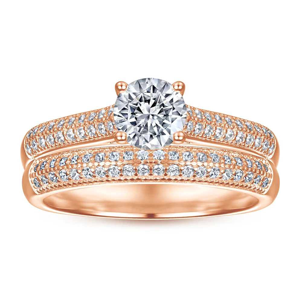 ファッションジュエリー結婚指輪925スターリングシルバー高級CZジルコンダイヤモンド結婚指輪セット