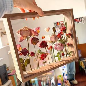 إطار الصورة على الوجهين شفاف ديي زهرة جافة خشبية إطار الصورة العينات عرض الزخرفية ضغط الزهور الظل مربع - Product Image 1