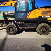 Excavatrice sur chenilles Sany SY155W d'occasion, 90% neuve, pour travaux de terrassement, avec moteur et boîte de vitesses Isuzu, en vente à prix réduit