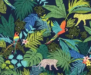 قميص علوي مطبوع عليه حيوانات غابة هاواي قطن كتان مطبوع عليه حيوانات كالببغاء والفهد والنمط الرجالي مثل الكسول والغابة المطيرة