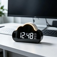 Jam Alarm Cermin Berbentuk Awan Hemat Energi dengan Fitur Bercahaya yang Dapat Dikendalikan Suara Secara Cerdas dan Kalender Abadi untuk Kamar Tidur.