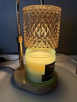 Lampe chauffe-bougie électrique avec minuterie, variateur d'intensité et hauteur réglable, en bois de teck, pour décoration de table et bougies parfumées