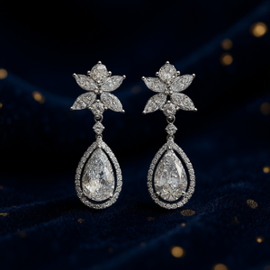 Orecchini E1463 in Oro Bianco con Diamanti Taglio a Pera, Colore D, Naturali Certificati GIA, Gioielli Classici da Donna per Matrimonio - Product Image 2