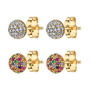 ISUEVA 18K Gold Plated Ball Stud Earring Colorful Zircon Piercing Earrings For Women Fashion Jewelry