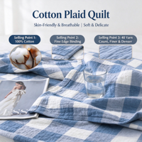 Plaid en gaze de coton 100% à carreaux de style japonais, couverture pour canapé et cadeau. Ultra-doux et respectueux de la peau, idéal pour les utilisateurs ayant une peau sensible.