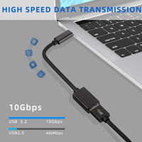 Kabel OTG nilon USB 3,2 10Gbps, kabel pengisian daya kecepatan tinggi USB-C ke USB Otg 3A untuk ponsel komputer keluaran baru tipe AC