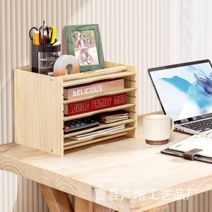 Wooden Office Desk <b>File</b> Rack 5 Tier Adjustable Document <b>Organizer</b> Natural Wood Color Standing Type - Product Image 2