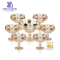 En gros, Ensemble de bols et plateaux à fruits et desserts en verre cristal doré sur pied, avec finition électronique plaquée et teintée, pour la décoration