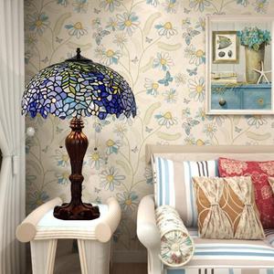 Lámpara de Mesa de Estilo Chino Wisteria de 16'' con Vidrio Tiffany y LED para Comedor y Dormitorio, Tamaño Mediano - Product Image 1