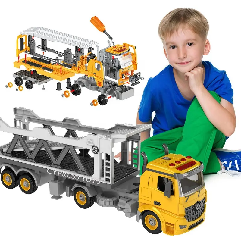STEM Building Block Transport Truck Toy Disassembly Toy Car DIY Take Apart Toy With Sound And Light