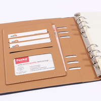 Agenda professionnel personnalisé FOSKA en cuir PU relié, format A5, avec 6 anneaux de reliure et plusieurs poches
