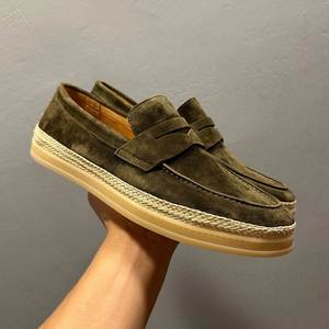 Men's Casual Business British Style Soft Sole Handmade Stitched <b>Full</b> Grain Suede Leather Shoes Stylish Outdoor Walking Shoes - Product Image 4