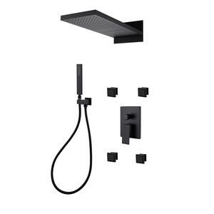 Di lusso nero in ottone pioggia miscelatore doccia a caldo Multi-funzionale a parete sistema doccia Soft Spray per alberghi - Product Image 1