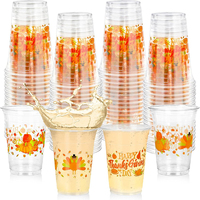 Gobelets en plastique transparent pour boissons froides, gobelets en plastique jetables pour thé au citron, Thanksgiving, Noël