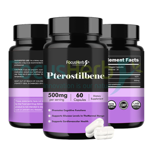 FocusHerb OEM CAS 537-42-8 Pterostilbene Extracto en polvo 500mg Pterostilbene Cápsulas - Product Image 1