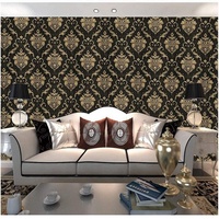 Noir et or damassé PVC adhésif étanche papier peint rouleau autocollant Installation facile pour chambre d'hôtel ou Villa décoration