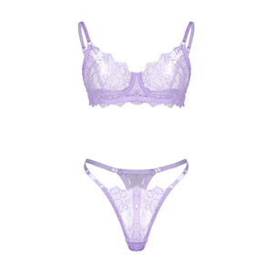 China Private Label Sheer Gorgeous Sexy Breathable Low-Rise Thongs Lingerie for Charming Mature Women Classic Bra and Panty Set - Product Image 1