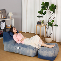 Canapé pouf en denim style jean avec ottoman et coussin pour s'asseoir et dormir