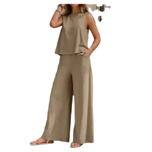 Conjunto de Dos Piezas para <span class=keywords><strong>Mujer</strong></span>, Estilo Casual, Color Sólido, Cuello Redondo, Camiseta Holgada y Pantalones Anchos, Tallas <span class=keywords><strong>XS</strong></span>-2XL, Éxito de Ventas en Europa y Estados Unidos 2026 - Product Image 2