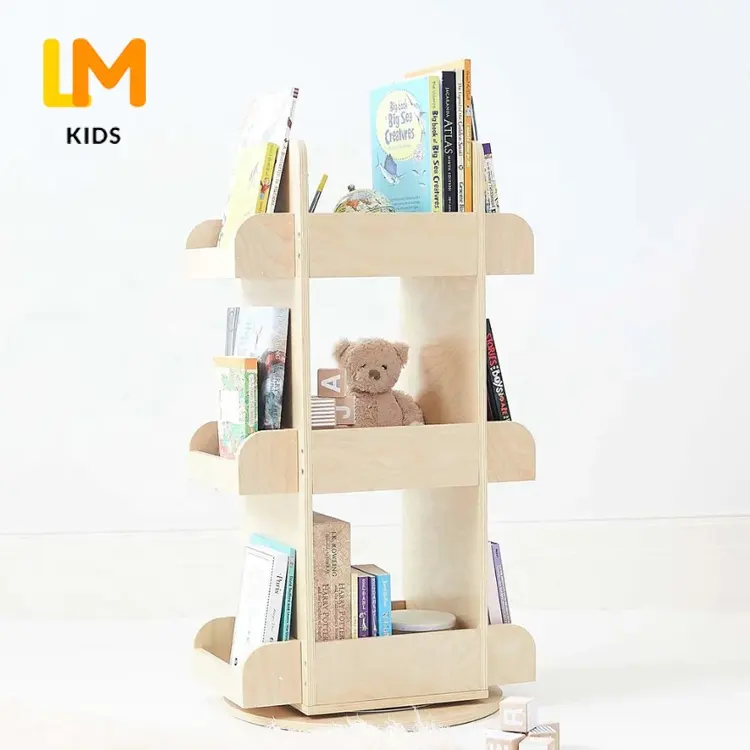 LM-estantería giratoria 2 en 1 para niños, organizador de juguetes, muebles de biblioteca, estantería de libros, Cubbies de madera, Montessori