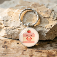 Porte-clés métallique personnalisable en forme de gâteau aux fraises rond, tendance et frais, pour bagages, décoration simple à suspendre