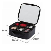 Trousse de maquillage avec doubles poignées supérieures, portable, idéale pour les voyages, avec support pour pinceaux intégré