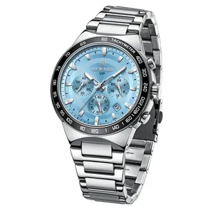 En çok satan mens quartz saat paslanmaz çelik OEM gümüş mavi lüks el kol saati dakika 24 saat saatler ödül vip