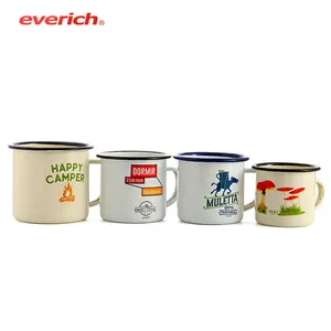 Hot sale Customized Logo Sublimation Blank Enamel Cup With Handle Enamel Camping Coffee Mug Creative Metal 12oz 34