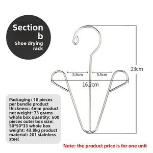 Scarpiera Pieghevole e Impilabile in Acciaio Inossidabile a Singolo Ripiano per Balcone <span class=keywords><strong>Esterno</strong></span> con Design Rinforzato e Gancio per Scarpe - Product Image 2