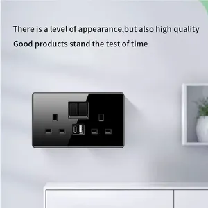 Đen Tempered Glass Tường Đèn chuyển đổi, uk13a Loại C USB ổ cắm điện, 1gang2way tốc độ 220V chuyển đổi điện ổ cắm Bảng điều chỉnh - Product Image 5