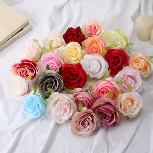 Venta caliente cabezas de rosas artificiales 8Cm flores de terciopelo cabezas de rosas para decoración de boda fabricación de bolas de flores de rosas