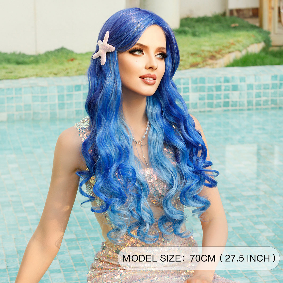 Cosplay Little Mermaid Wig for Women Long Wavy Costume